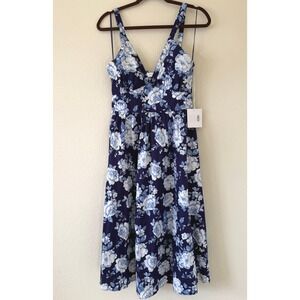 NWT Meet Me In Santorini Beth Dress Blue White Floral Midi Dress Small Coastal